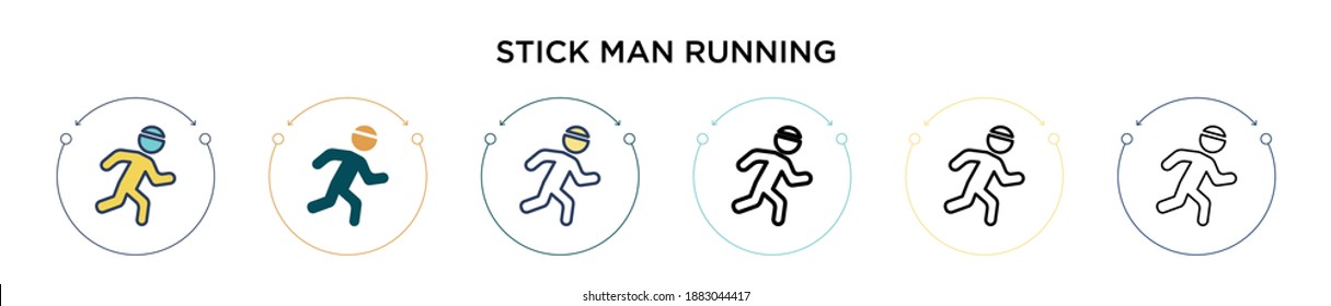 Stick man running icon in filled, thin line, outline and stroke style. Vector illustration of two colored and black stick man running vector icons designs can be used for mobile, ui, web