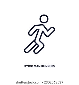 stick man corriendo icon. El manual de stick de línea delgado ejecuta el icono desde la colección de comportamiento y acción. Vector de contorno aislado en fondo blanco. El símbolo de ejecución de stick modificable puede utilizarse en la web y en el móvil