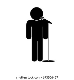 stick man say into microphone