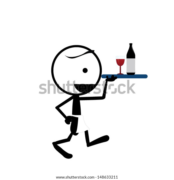 Stick Man Serving Wine Bottle Glass Stock Vector (Royalty Free) 148633211