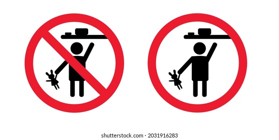 Stick man sign, Keep out of the reach, keep away from children or store in a place inaccessible to children. Vector illustration. Flat vector stickfigure pictogram