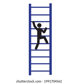 stick man sketch crawling up stairs, figurine-icon of people, isolated on white background, flat design style