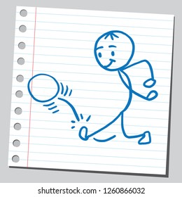 Stick man soccer player kicking the ball