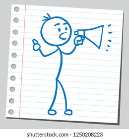 Stick man speaking into megaphone