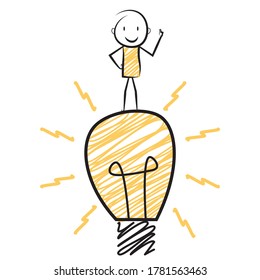 stick man stand on light bulb.business concept of new idea.