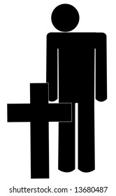 stick man standing in front of war memorial cross - vector