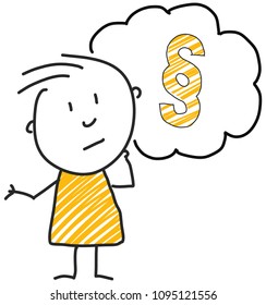 stick man standing and thinking bubble expression illustration yellow paragraph law sign
