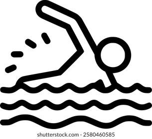 Stick man swimming, swimmer icon. Simple illustration of swimmer sign, symbol, vector, art