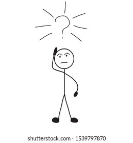  stick man with a symbol of question over white background