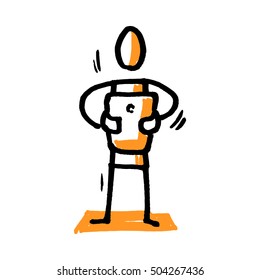 Stick man with tablet. Hand drawn vector illustration isolated on white.