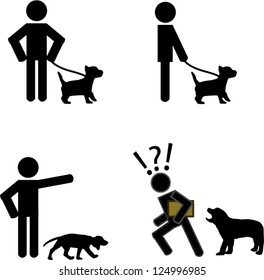 Stick man taking dog for a walk