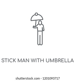Stick Man with Umbrella linear icon. Stick Man with Umbrella concept stroke symbol design. Thin graphic elements vector illustration, outline pattern on a white background, eps 10.