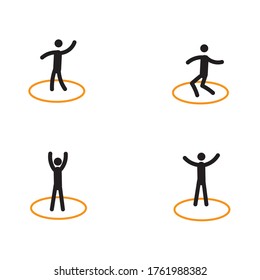 Stick man in various poses. Keep your distance when playing sports in the stadium, in the fresh air. Be safe. The social distance is 2 meters.