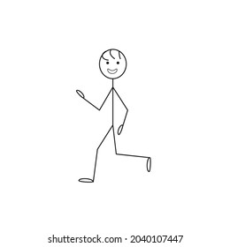 stick man walking, smiling, happy man isolated on a white background
