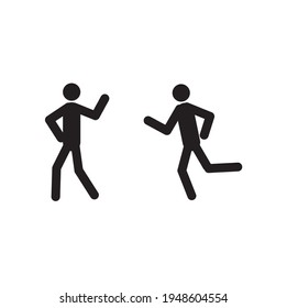 stick man walking and waving, running isolated on white background