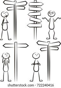 stick man way decision - vector outlines