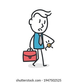 Stick man who is late. Concept of businessman is throwing time on him