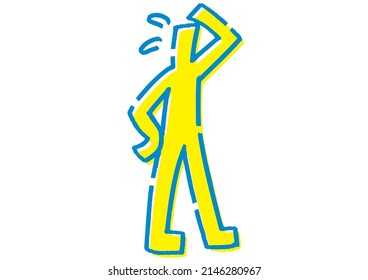 Stick Man Wiping Sweat Off His Face