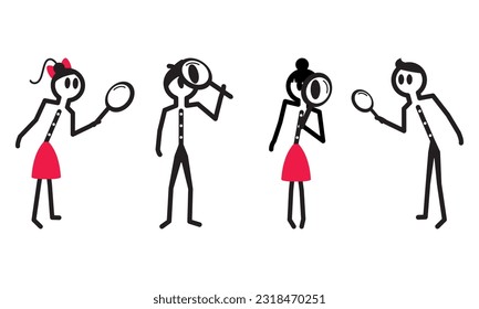 stick man and stick woman design with lens in hand