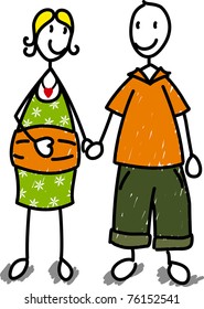 stick man and woman holding hands, on a white background