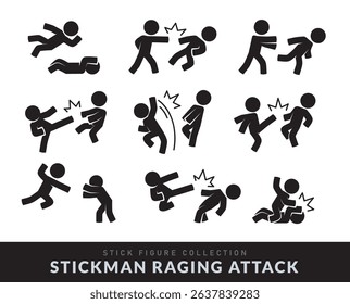 Stick Men in Combat Poses. Various pose of Stick Figure. Vector Illustration