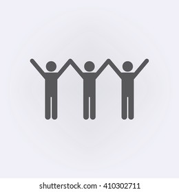Stick men with up hand icon. Vector illustration