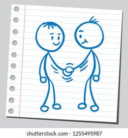 Stick men shaking hands