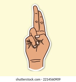 stick middle and point finger hand poses, editable cartoon style sticker vector