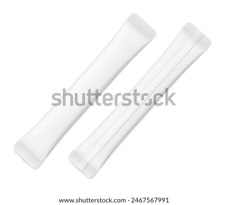 Stick mockups set with samples of collagen, powder, granulated product. Vector illustration isolated on white background. Can be use for template your design, presentation. EPS10.
