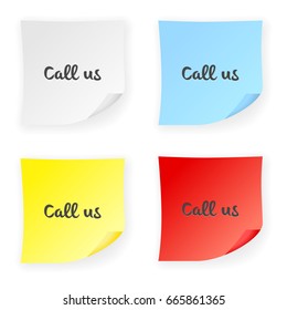 Stick note call us on a white background. Vector illustration.