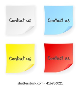 Stick note contact us on a white background. Vector illustration.