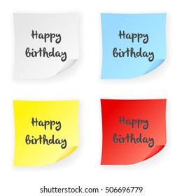 Stick note happy birthday on a white background. Vector illustration.