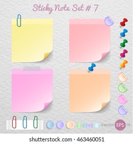 Stick note paper, sticker,note,label, art style with Color set Isolate on white  background  set of paper note blank frame for you design,vector design element  illustration 