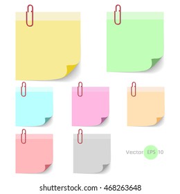 Stick note paper, sticker,note,label, art style with Color set Isolate on white  background  set of paper note blank frame for you design,vector design element  illustration 