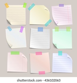 Stick note papers vector set. Collection of paper note with line and cell. Square paper sheet for reminder notice illustration