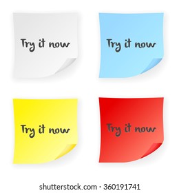 Stick note try it now on a white background. Vector illustration.