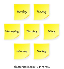 Stick note week day on a white background. Vector illustration.