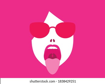 Stick out tongue with sunglasses on pink background