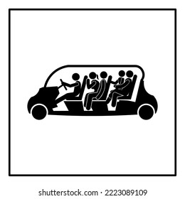 Stick People relaxing inside, reclining in their seats in a Polaris Gem E6 Car