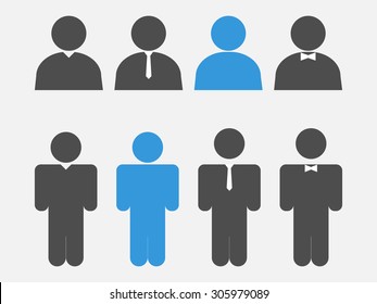 Stick People. Simple Information Symbol. People Icon. Infographic Element. Teamwork. Set Of Eight Figures Of Men Isolated On A Gray Background. Graphic Elements Save In Vector Illustration 10 Eps