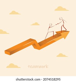 Stick Person Helping Team Mate To Succes