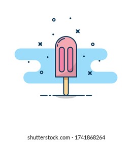 Stick pink ice cream vector illustration. Summer ice cream. Modern line art ice cream isolated on white background. Summer time.