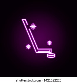 stick puck snow neon icon. Elements of winter set. Simple icon for websites, web design, mobile app, info graphics