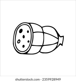 A stick of sausage. Vector black and white hand-drawn illustration. Silhouette, icon, logo, sketch, template, doodles.