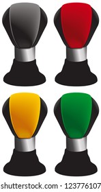 Stick shift icons in red, yellow, green and black.