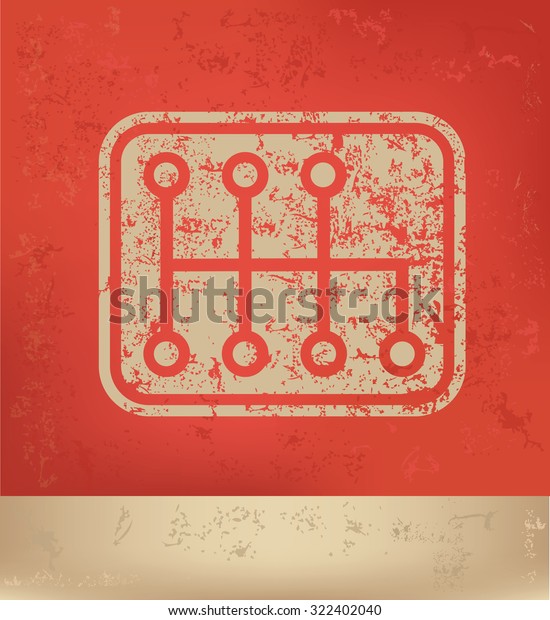 Stick shift\
on red background,poster grunge\
design