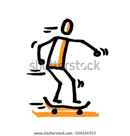 Stick skateboarder. Hand drawn vector illustration isolated on white.