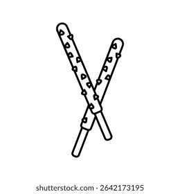 Stick Snack Outline style, chocolate coated biscuit sticks, perfect for dessert menus, packaging, and sweet celebration elements.