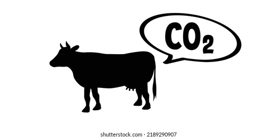 Stick vacuum, co2, no or no2. Cartoon black cow. Vector livestock, cows silhouette. farm animals. Cattle. climate crisis. Nitrogen emissions. Cow fart animal is producing greenhouse gas and methane