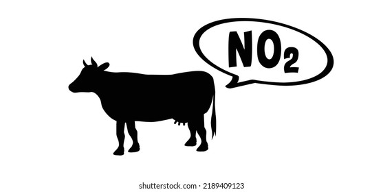 Stick Vacuum, Co2, No Or No2. Cartoon Drawing Black Cow. Vector Livestock, Cows Silhouette. Farm Animals. Cattle Icon Or Pictogram. Nitrogen Emissions